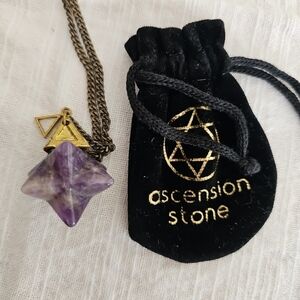 Amethyst 18mm Merkaba"32”premium flat-link antique brass and silver plated Chain